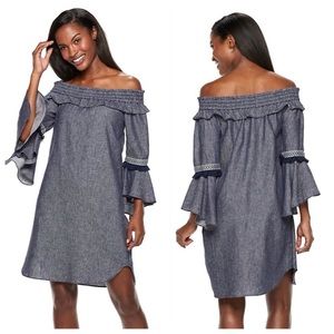 Hope & Harlow Off the Shoulder Denim Dress